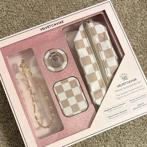 Velvet Caviar Tan and White Checkered Phone Case Set